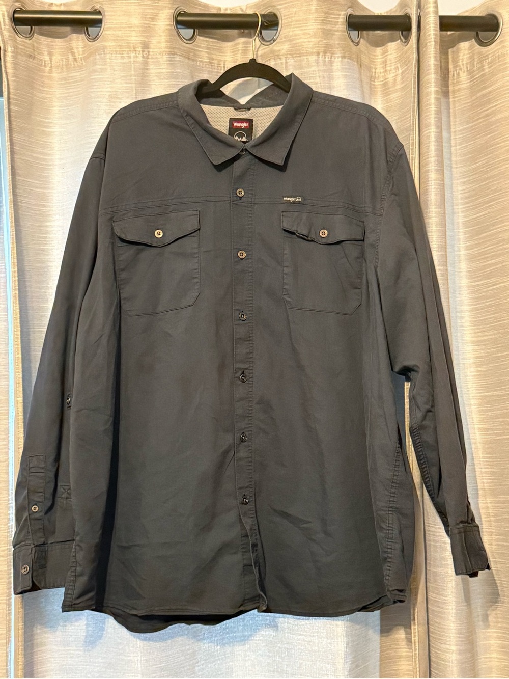 Wrangler Outdoor Series Shirt Mens 3XL Blue Long Sleeve Roll Tab Utility Hiking